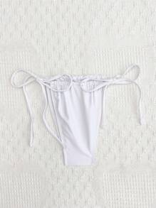 SHEIN Swim Braga de bikini de tiras finas y sexy para mujer, para el verano - Blanco - Ver 4