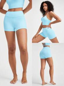 GLOWMODE Shorts antideslizantes ultra cortos FeatherFit™ de 2,5" para entrenamiento de gimnasio diario casual de bajo impacto en verano - Azul Agua - Ver 7