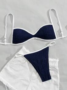 Swim Vcay Women's Casual, Holiday, Beach Solid Color Tankini Swimwear Bottoms For Summer Beach Vacation - Blue - View 1