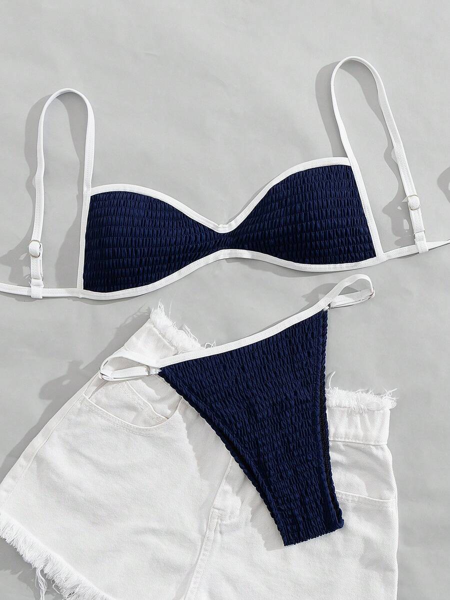 Swim Vcay Women's Casual, Holiday, Beach Solid Color Tankini Swimwear Bottoms For Summer Beach Vacation - Blue - View 1