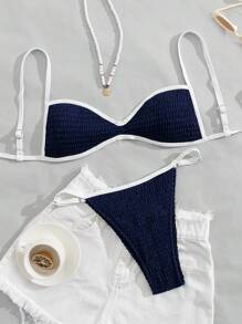 Swim Vcay Women's Casual, Holiday, Beach Solid Color Tankini Swimwear Bottoms For Summer Beach Vacation - Blue - View 4
