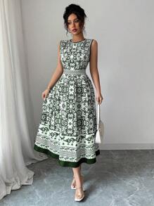 Elenzga Váy nữ in họa tiết thịnh vượng không tay thời trang - Nhiều màu - Xem 6