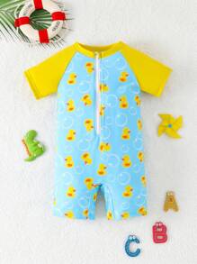 SHEIN Young Girls Tankini Swimsuit, Cute Yellow Duck Design, Blue & Yellow, Fun & Energetic, Perfect For Playtime At Beach - Multicolor - View 6