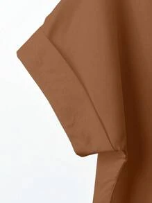 Franclia Áo sơ mi nữ cổ bẻ tay cánh dơi rộng rãi thiết kế kiểu Pháp cao cấp thời trang - màu nâu - Xem 3