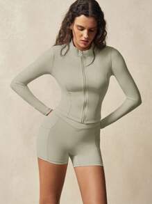 VARSIVA 女式高领长袖紧身运动套装 - 淺灰色 - 查看 5