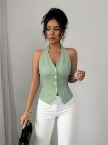 Elenzga Áo nữ thời trang thanh lịch kiểu dáng công sở, cổ ve áo kẻ sọc, khóa kéo toàn thân, ôm eo. - Nhiều màu - Xem 3