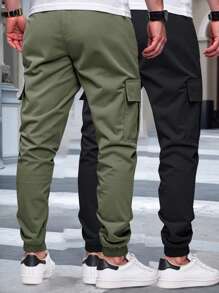 Manfinity Homme 2pcs Men's Casual Versatile Solid Color Cargo Pants, Fall Clothes - Multicolor - View 2