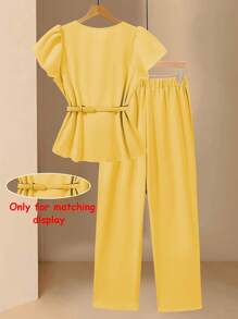 SHEIN Clasi 2 Pieces Set: Solid V-Neck Metal Chain Tank Top And Long Pants, Elegant