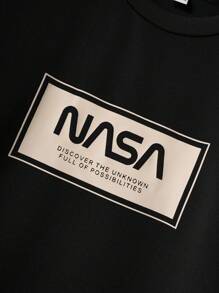 SHEIN 两件套休闲日常青少年男童字母印花圆领宽松卫衣和宽松运动裤针织两件套，秋冬款 - 彩色 - 查看 7