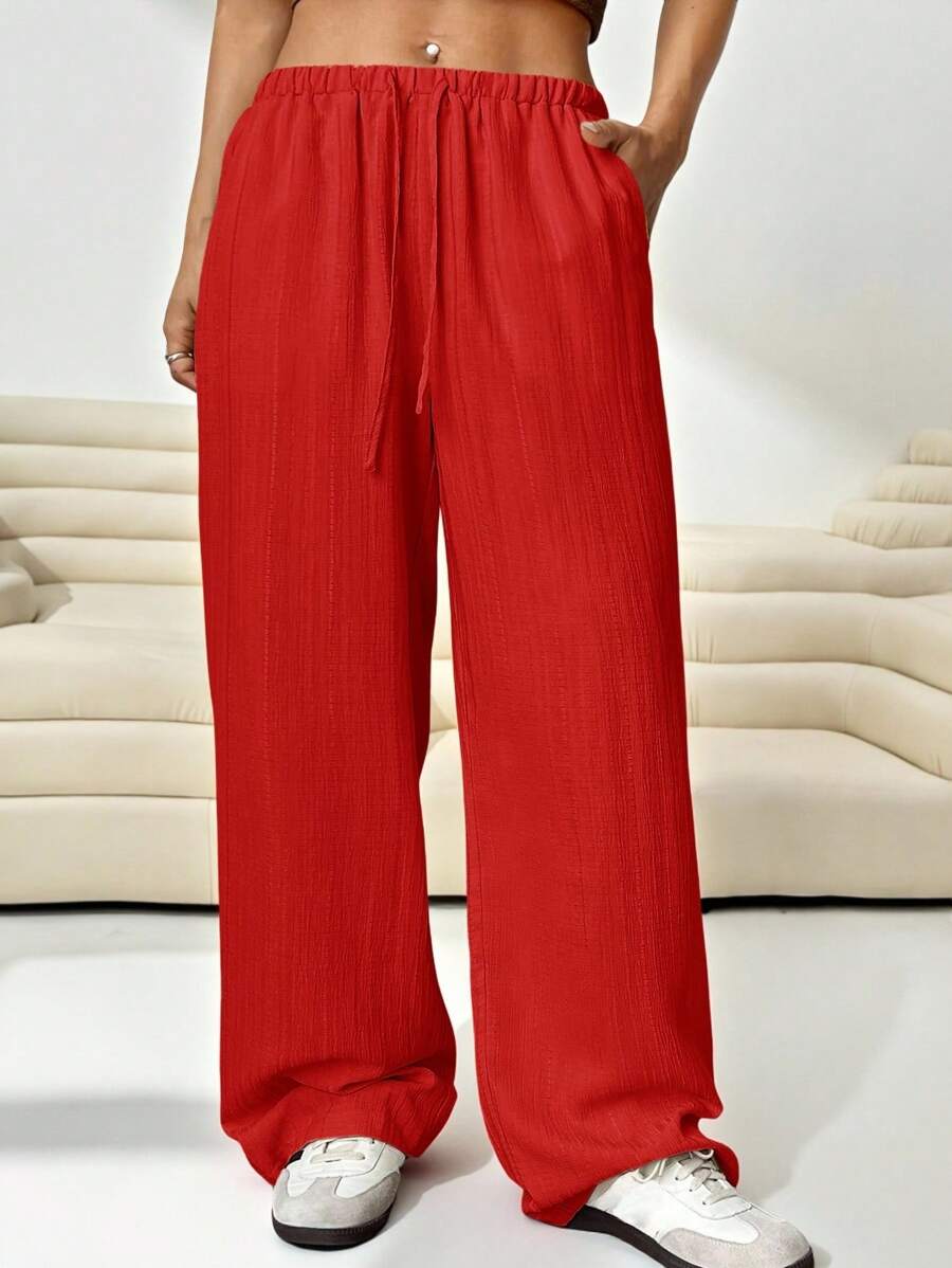 Solflare 女士加大码宽松红色梭织长裤 - 紅色 - 查看 1