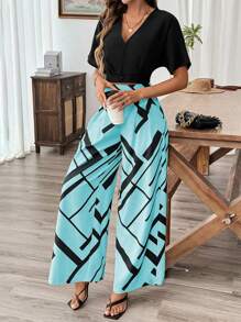 Rafferiza 2pcs Set: Cropped Solid Color Cardigan With Plaid Print Pleated Straight Leg Casual Pants, Commute Style