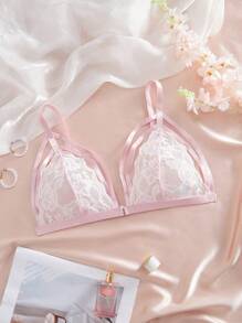 SHEIN 1 buc sutien sexy cu închidere frontală din dantelă, fără mâneci, pentru femei - Roz - Vizualizare 6
