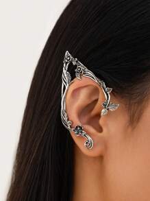 ROMWE Fairycore 1 Pair Vintage Minimalist Flower Fairy Earrings, Handmade Fantasy Cosplay Elven Ear Jewelry For Women - Antique Silver - View 2