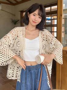 FRIFUL Lässige, einfarbige Strickjacke für Damen, Cut Out