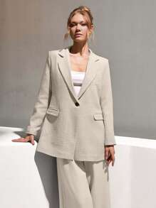 CLARA VERO Blazer de lino con un solo botón oversize, chaqueta ligera y entallada, ropa exterior casual de oficina, estilo primavera-verano
