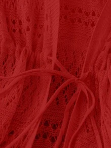 DreamSkyne 大码女式纯色海滩度假浪漫钩针编织网眼抽绳蝴蝶结开衫西部风 - 紅色 - 查看 3