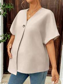 SHEIN 孕妇V领蝙蝠袖短袖休闲衬衫，夏季