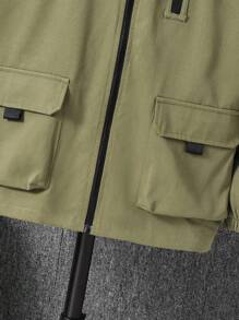 SHEIN Chaqueta con capucha informal y versátil de ajuste suelto con bolsillos utilitarios para niños preadolescentes, adecuada para ir al trabajo, la escuela, el uso diario casual, los deportes, primavera, verano, otoño e invierno - Verde militar - Ver 6