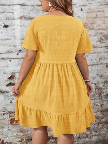 SHEIN LUNE Váy hè trơn họa tiết thường ngày cỡ lớn - Màu vàng - Xem 2