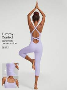 GLOWMODE 17" FeatherFit™ Go Figure Tummy Control Criss-Cross Jumpsuit Low Impact Yoga Studio Summer