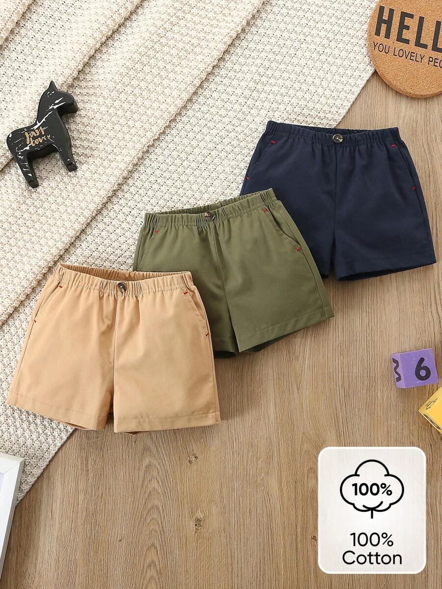 SHEIN Vintaside Kids 3pcs/Set Baby Boys' Casual Pocket Shorts, Summer - Multicolor - View 1