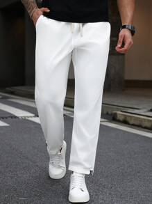 Manfinity Homme Men Plus Size Business Casual Slim Fit White Pants, Fall
