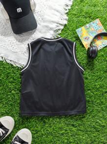 Parte superior holgada de punto sin mangas con estampado gráfico de letra para niños, apta para la escuela, el jardín, la playa, el cumpleaños, primavera, verano, otoño e invierno