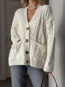 EURMUSE Women Loose Fit Cable Knit Cozy Loose Fit Cardigan,Long Cardigans Woman,Petite Cardigans,Cardigans - Cream - View 5