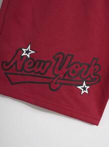 SHEIN Bộ 2 chiếc/Bộ áo phông họa tiết chữ cái thường ngày cho bé trai tuổi teen/bé trai tuổi teen và quần short rộng rãi - Nhiều màu - Xem 12