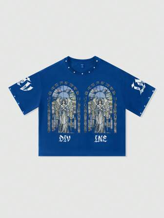 Street Life Herren Strass Muster locker sitzendes Crop Top T-Shirt