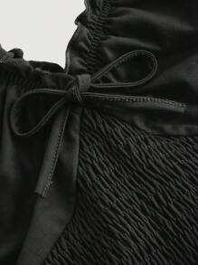 SHEIN MOD Plus Size Vintage Red Crisscross Racerback Tank Top For Women,Going Out Tops Women Black Ruched Top.Suitable For Back To School, - Black - View 3