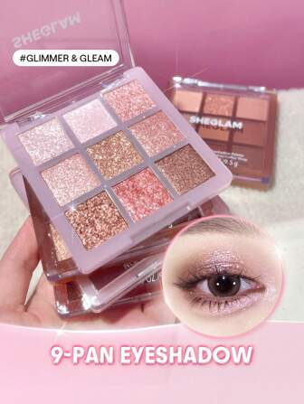SHEGLAM Glimmer & Gleam 9-Pan Eyeshadow Palette Brand Beauty Makeup Face Paint Cosmetic For Women Girls Perfect For Winter Ideal For Y2K Fancy Fashion Suitable For Birthday Christmas Gift Party Ready Best Color