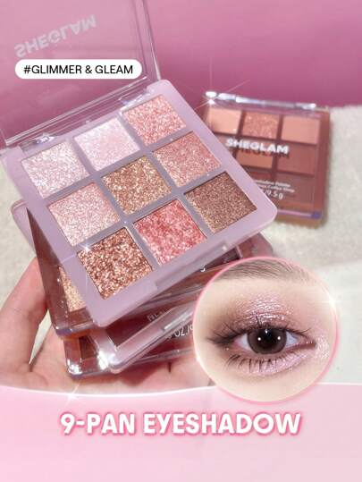 SHEGLAM Glimmer & Gleam 9-Pan Eyeshadow Palette Brand Beauty Makeup Face Paint Cosmetic For Women Girls Perfect For Fall Winter Ideal For Y2K Fancy Fashion Suitable For Birthday Christmas Present Party Ready Best Color