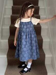 DAZY Rochie din denim texturat, stil coreean, spălată, pentru fete (mică)