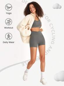 GLOWMODE 4.3" FeatherFit™ Crossover Cutie Cycling Shorts Breathable Cycling Running Gym Workout - Dark Grey - View 7