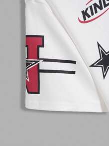 SHEIN Bộ 2 chiếc/Bộ áo phông họa tiết chữ cái thường ngày cho bé trai tuổi teen/bé trai tuổi teen và quần short rộng rãi - Nhiều màu - Xem 7