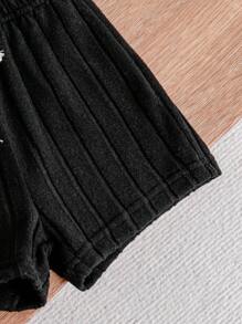 SHEIN Vintaside Kids 男婴两件套罗纹面料蓝白撞色上衣+蓝色裤子套装，休闲舒适百搭，适合夏季各种场合。男婴两件套，男婴罗纹套装 - 彩色 - 查看 7