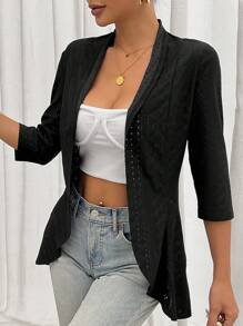 SHEIN Privé Chaqueta regular para mujer con mangas medias y unicolor de moda