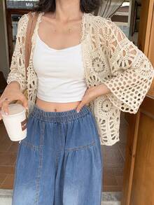 FRIFUL Lässige, einfarbige Strickjacke für Damen, Cut Out