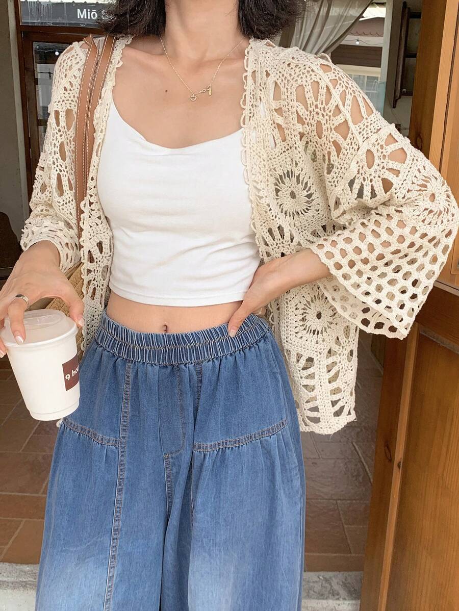 FRIFUL Lässige, einfarbige Strickjacke für Damen, Cut Out