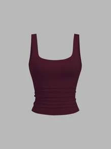 Sweetra 女士休闲方领褶皱吊带背心，夏季 - 彩色 - 查看 5