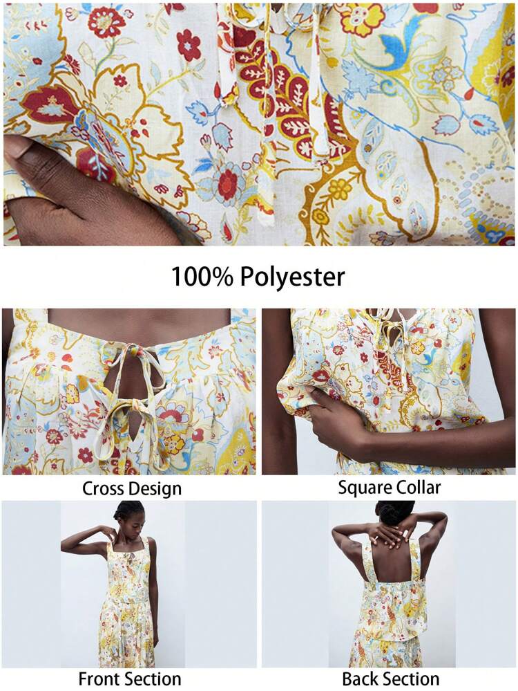 SHEIN Maija Women Paisley Print Sleeveless Blouse, Fashionable Boho Chic Casual Summer Vacation Wear, Comfortable Fitted Cut-Out Bowknot Decor Design All-Match Summer Clothing For All Seasons, Modern Holiday Fashion Design, Comfortable Beach Beach Clothing, Bohemian Style, Isabi Island Holiday Wear, Summer Dopamine Holiday Wear, Ins Same Style Holiday Style, Exotic Atmosphere, Country Concert, Western Style Clothing