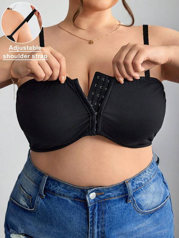 SHEIN CURVE+ Front Zip Plus Size Minimizer Padded Bra Tank Top/Graphic Tees