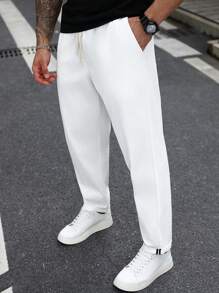 Manfinity Homme Men Plus Size Business Casual Slim Fit White Pants, Fall