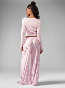 MISSGUIDED Bộ đồ ngủ tay dài in hoa ấm áp, đồ mặc ở nhà, đồ ngủ thoải mái, thoáng khí, mặc ban đêm, quần áo mặc nhà mùa thu - Hồng - Xem 2