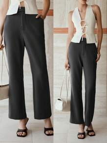 MOTF PREMIUM SLANT POCKET FLARE LEG PANTS - Dark Grey - View 6