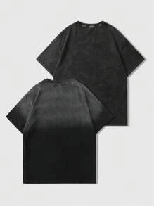 ROMWE MEN Casual 男女通用美式街头风格泼墨骏马印花短袖T恤 - 黑色 - 查看 2