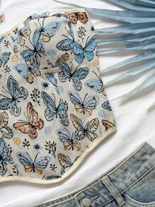 Soleia 全新度假蝴蝶结露脐短款上衣，后系带 - 彩色 - 查看 6