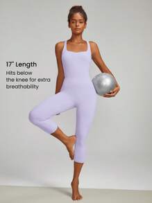 GLOWMODE 17" FeatherFit™ Go Figure Tummy Control Criss-Cross Jumpsuit Low Impact Yoga Studio Summer