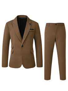 Manfinity Mode 男士纯色长袖夹克和裤子休闲西装套装